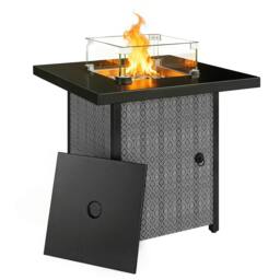 Rackhams Propane Gas Fire Pit Table for Garden, 11.7 KW Smokeless Firepit - Metal, Texteline, Tempered Glass - Gas Fire Pit Table - Black - thumbnail 2