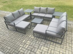 Rackhams Aluminium Outdoor Garden Furniture Set Patio Lounge Sofa with Square Coffee Table 2 Side Tables 2 Big Footstools Conservatory Set Dark Grey - thumbnail 2