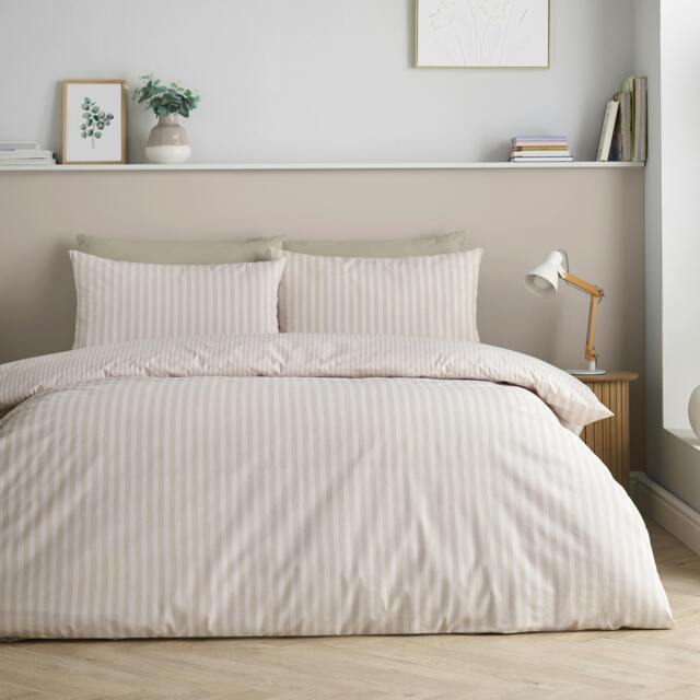Rackhams Epping Textured Stripe Reversible Duvet Cover Set Natural - Double - Natural - image 1
