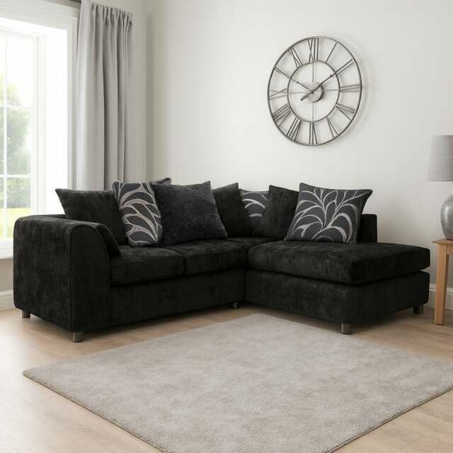 Rackhams Zina Chenille Fabric Corner Sofa - Black - Right Hand Facing - image 1