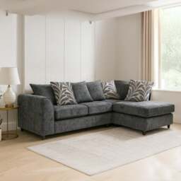 Rackhams Zina Chenille Fabric Corner Sofa - Black - Right Hand Facing - thumbnail 2
