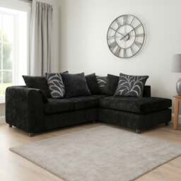 Rackhams Zina Chenille Fabric Corner Sofa - Black - Right Hand Facing - thumbnail 1