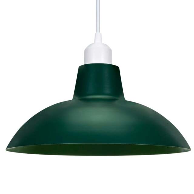 Rackhams Industrial Retro Designed Matt Forest Green Curved Metal Ceiling Pendant Shade - image 1