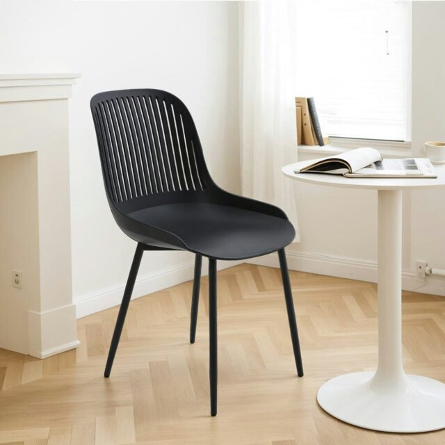 Rackhams Livingandhome Classic White Plastic Chair, Set of Four, Durable and Lightweight - 48cm L x 58cm W x 85cm H - Black