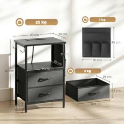 Rackhams Slim Side Table with Charging Station, Bedside Table - Rustic Brown - Bedside Table - thumbnail 6