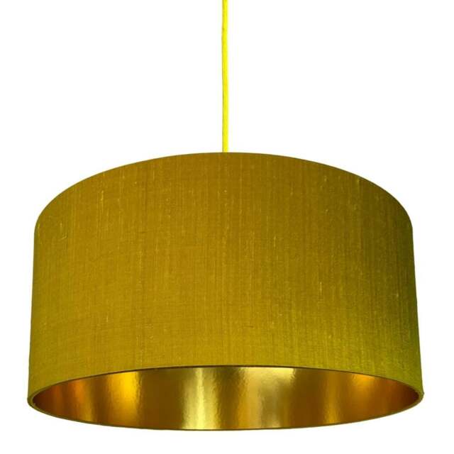 "Rackhams Antique Gold Silk Lampshade With Gold Lining - 40cm Diameter x 23cm Height / (16"" x 9"")" - image 1