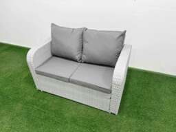Rackhams Rattan Lounge Sofa Set 10 Seater Outdoor Garden Furniture Set with Dining Table Love Sofa 2 Big Footstools 2 Small Stool Side Table Light Grey - thumbnail 2