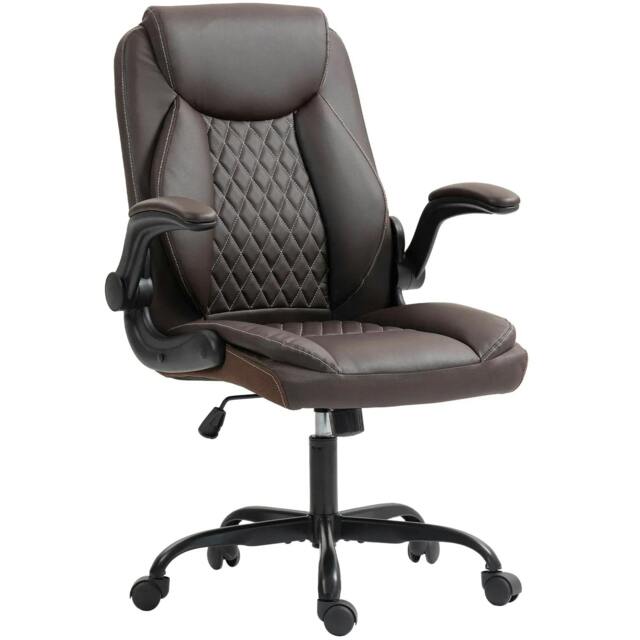Rackhams Faux Leather Office Chair. with Flip-Up Armrests - Brown