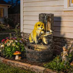 Rackhams Garden Water Feature, Freestanding Water Fountain with LED Lights - Rustic Brown, Yellow - 35 x 36 x 56 cm - 1
