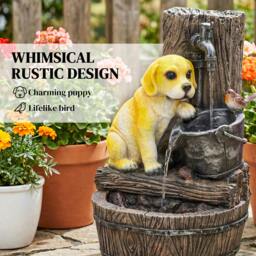 Rackhams Garden Water Feature, Freestanding Water Fountain with LED Lights - Rustic Brown, Yellow - 35 x 36 x 56 cm - 1 - thumbnail 4