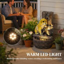 Rackhams Garden Water Feature, Freestanding Water Fountain with LED Lights - Rustic Brown, Yellow - 35 x 36 x 56 cm - 1 - thumbnail 5
