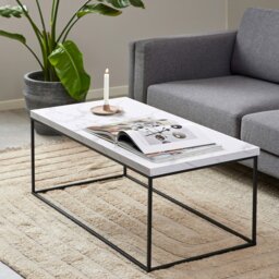 Rackhams Barossa Coffee Table with White Marble Effect Top & Black Steel Base 110x55x45cm - 1 - White - White - thumbnail 3