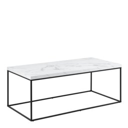 Rackhams Barossa Coffee Table with White Marble Effect Top & Black Steel Base 110x55x45cm - 1 - White - White