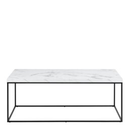 Rackhams Barossa Coffee Table with White Marble Effect Top & Black Steel Base 110x55x45cm - 1 - White - White - thumbnail 2