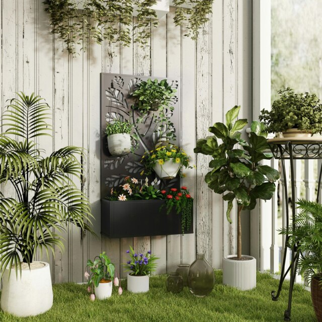Rackhams Metal Raised Garden Bed with Trellis, Outdoor Elevated Planter Box - image 1