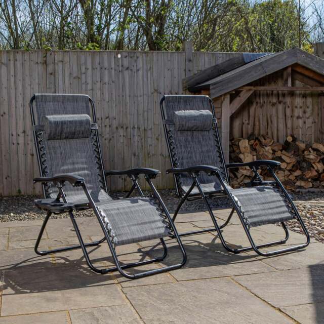Rackhams Set of 2 Multi Position Garden Zero Gravity Relaxer Chair Sun Lounger in Mixed Grey - SunLoungers - image 1