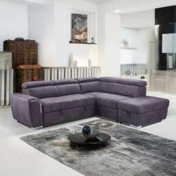 Rackhams Nevada Grey Suede Corner Sofa Bed Tilting Headrest + Storage Ottoman - Left Hand Facing + Footstool - thumbnail 4