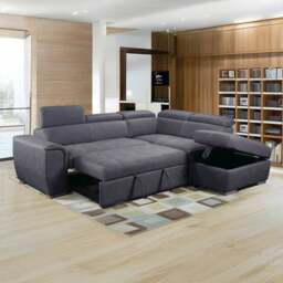 Rackhams Nevada Grey Suede Corner Sofa Bed Tilting Headrest + Storage Ottoman - Left Hand Facing + Footstool - thumbnail 1