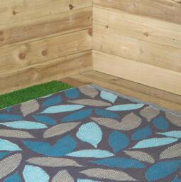 Rackhams 1.5m x 2.1m Flora Leaves Large Outdoor Alfresco Patio Rug Mat in Blue - thumbnail 4