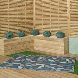 Rackhams 1.5m x 2.1m Flora Leaves Large Outdoor Alfresco Patio Rug Mat in Blue
