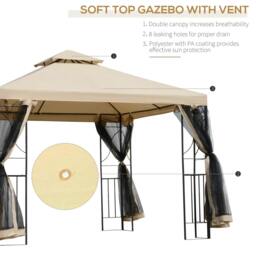 Rackhams 3(m) x 3(m) Garden Gazebo, Double Roof Outdoor Gazebo Canopy Shelter with Netting, Solid Steel Frame for Garden, Lawn, Backyard and Deck - thumbnail 4