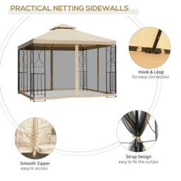 Rackhams 3(m) x 3(m) Garden Gazebo, Double Roof Outdoor Gazebo Canopy Shelter with Netting, Solid Steel Frame for Garden, Lawn, Backyard and Deck - thumbnail 5