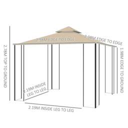 Rackhams 3(m) x 3(m) Garden Gazebo, Double Roof Outdoor Gazebo Canopy Shelter with Netting, Solid Steel Frame for Garden, Lawn, Backyard and Deck - thumbnail 3
