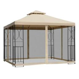 Rackhams 3(m) x 3(m) Garden Gazebo, Double Roof Outdoor Gazebo Canopy Shelter with Netting, Solid Steel Frame for Garden, Lawn, Backyard and Deck - thumbnail 1