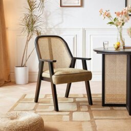 Rackhams Hellen Rattan Dining Chair, Ash Wood & Cotton Linen - thumbnail 1