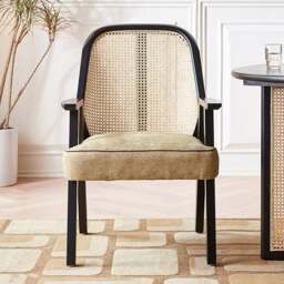 Rackhams Hellen Rattan Dining Chair, Ash Wood & Cotton Linen - thumbnail 4