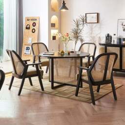 Rackhams Hellen Rattan Dining Chair, Ash Wood & Cotton Linen - thumbnail 3