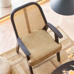 Rackhams Hellen Rattan Dining Chair, Ash Wood & Cotton Linen - thumbnail 2