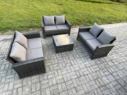 Rackhams 6 Seater Rattan Wicker Garden Furniture Patio Conservatory Sofa Set with Square Coffee Table Double Seat Sofa - thumbnail 1