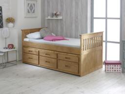 Rackhams Guest Bed with Pull Out Trundle and 3 Storage Drawers, Solid Pine, 3ft Single, White or Waxed - Waxed - thumbnail 2