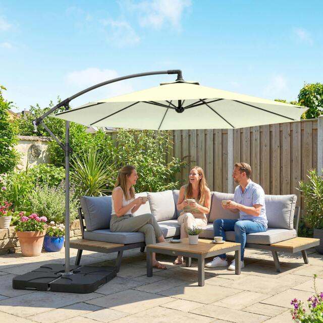Rackhams 3(m) Banana Parasol Cantilever Umbrella Garden w/ Base Weights - Beige - Modern - Cantilever Parasol - image 1