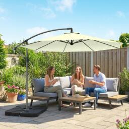 Rackhams 3(m) Banana Parasol Cantilever Umbrella Garden w/ Base Weights - Beige - Modern - Cantilever Parasol