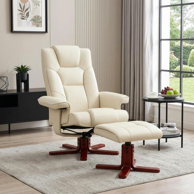 Rackhams Reclining Armchair with Footstool and Adjustable Backrest, Cream - image 1