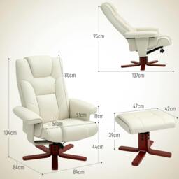 Rackhams Reclining Armchair with Footstool and Adjustable Backrest, Cream - thumbnail 4