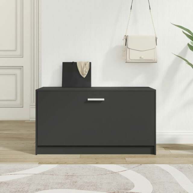 Rackhams Shoe Bench Black 80x24x45 cm Engineered Wood
