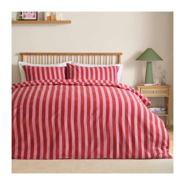 Rackhams Dualtone Reversible Striped Duvet Cover Set - Pink/Red - King - Pink/Red - 52% Polyester/48% Cotton - image 1