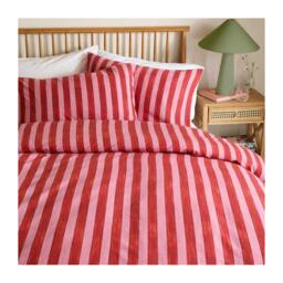 Rackhams Dualtone Reversible Striped Duvet Cover Set - Pink/Red - King - Pink/Red - 52% Polyester/48% Cotton - thumbnail 2