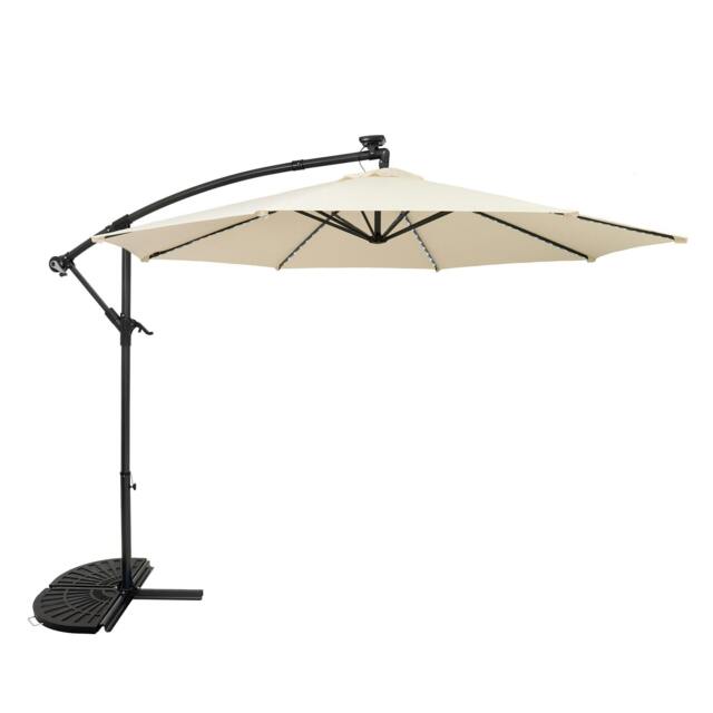 Rackhams LED Cantilever Parasol 3m With Half Fan Base – Cream - image 1