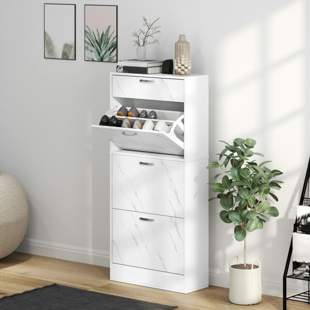 Rackhams Shoe Cabinet w/ 4 Drawers Shoe Storage Organiser for 18 Pairs Black - White - image 1