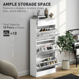 Rackhams Shoe Cabinet w/ 4 Drawers Shoe Storage Organiser for 18 Pairs Black - White - thumbnail 3