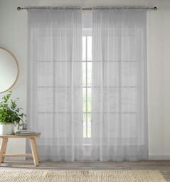 "Rackhams Crystal Plain Sheer Voile Panel Curtains Panel - Pair with Rod Pocket Header - Black - 57"" (145cm) Width x 54"" (137cm) Drop" - thumbnail 6