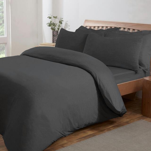 Rackhams Polycotton Jersey Melange Duvet Cover With Pillowcases - CHARCOAL - Single (135cm x 200cm)