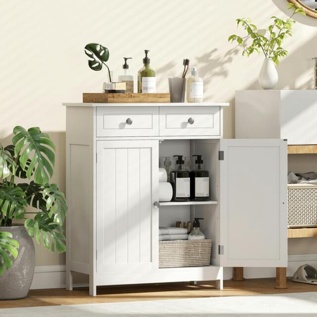 Rackhams Bathroom Floor Storage Cabinet w/ 2 Drawers Door Cupboard Grey White - image 1