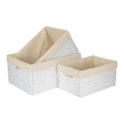 Rackhams White Paper Rope Rectangular Storage Basket with White Cotton Lining - Set of 3 - thumbnail 1