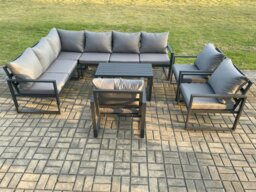 Rackhams Aluminium Garden Furniture Set Outdoor Indoor Lounge Corner Sofa 3 Pcs Chair Oblong Coffee Table Sets Dark Grey 9 Seater - thumbnail 2