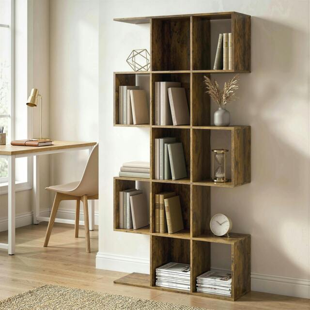 Rackhams Geometric Bookshelf, 5-Tier S Shaped Bookcase - 80W x 24D x 157.5H cm - Rustic Brown - Bookshelf - image 1